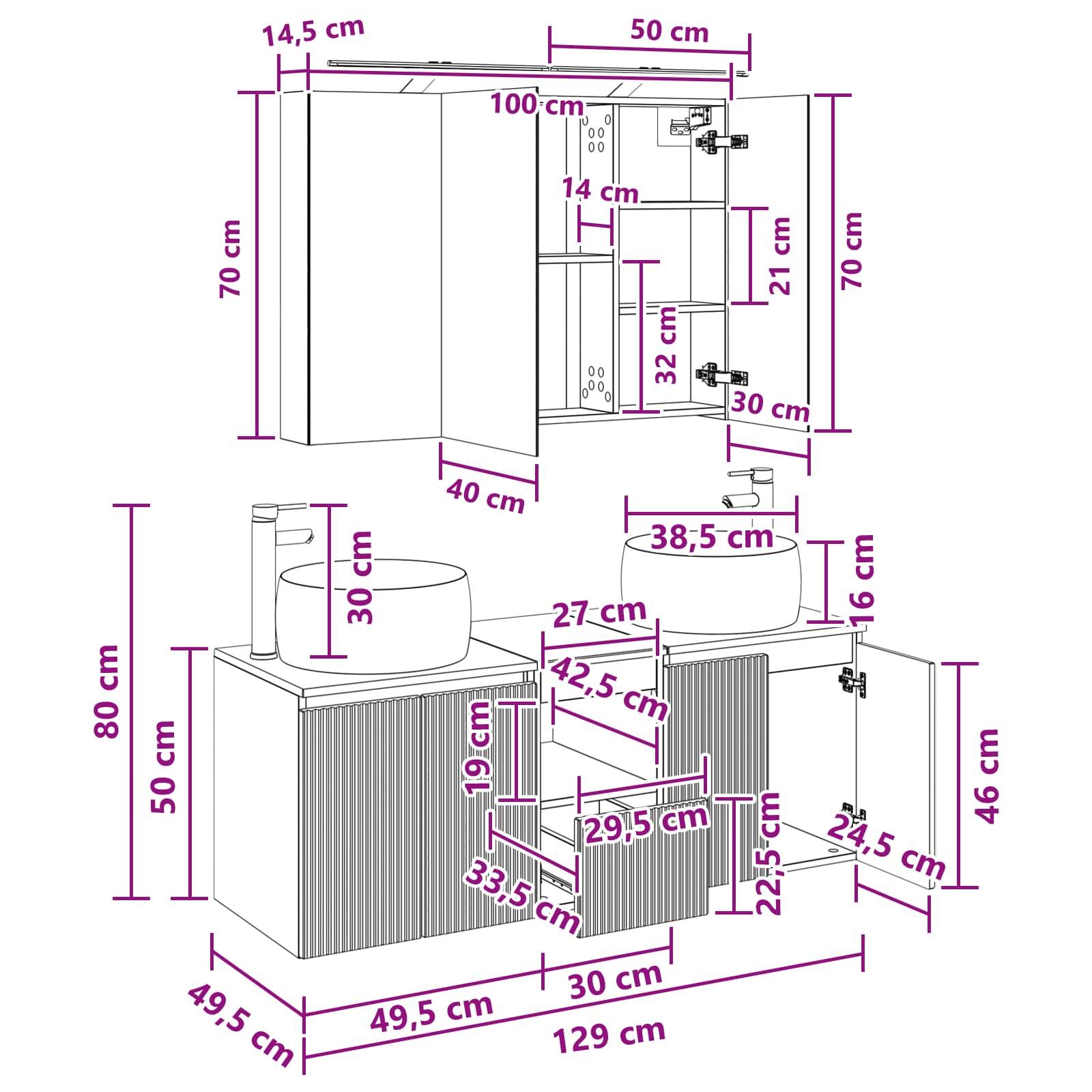 vidaXL Badezimmerschrank-Set 4 Stk. Artisan-Eiche Holzwerkstoff