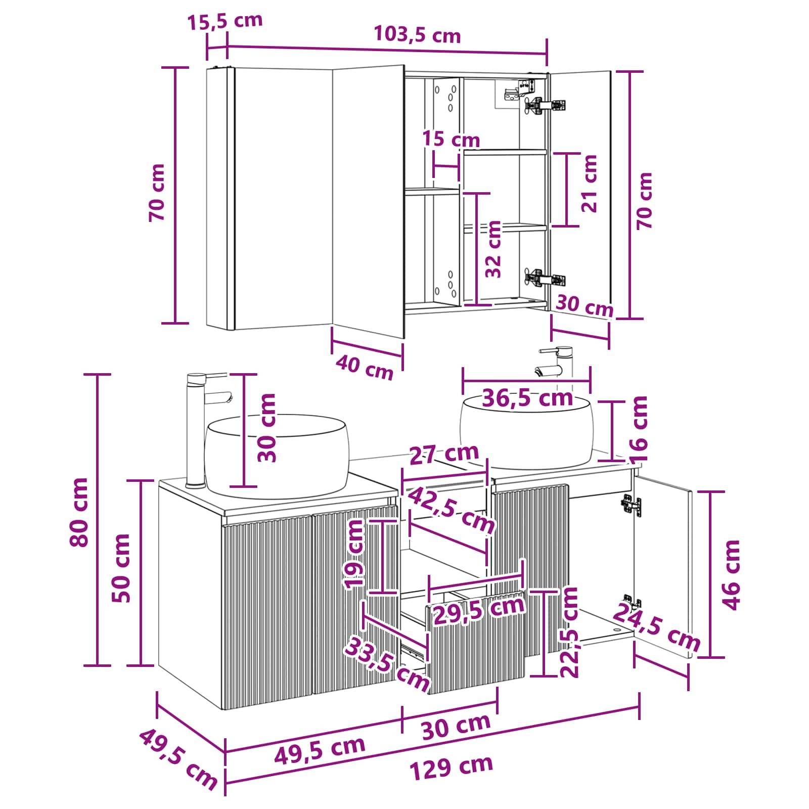 vidaXL Badezimmerschrank-Set 4 Stk. Artisan-Eiche Holzwerkstoff