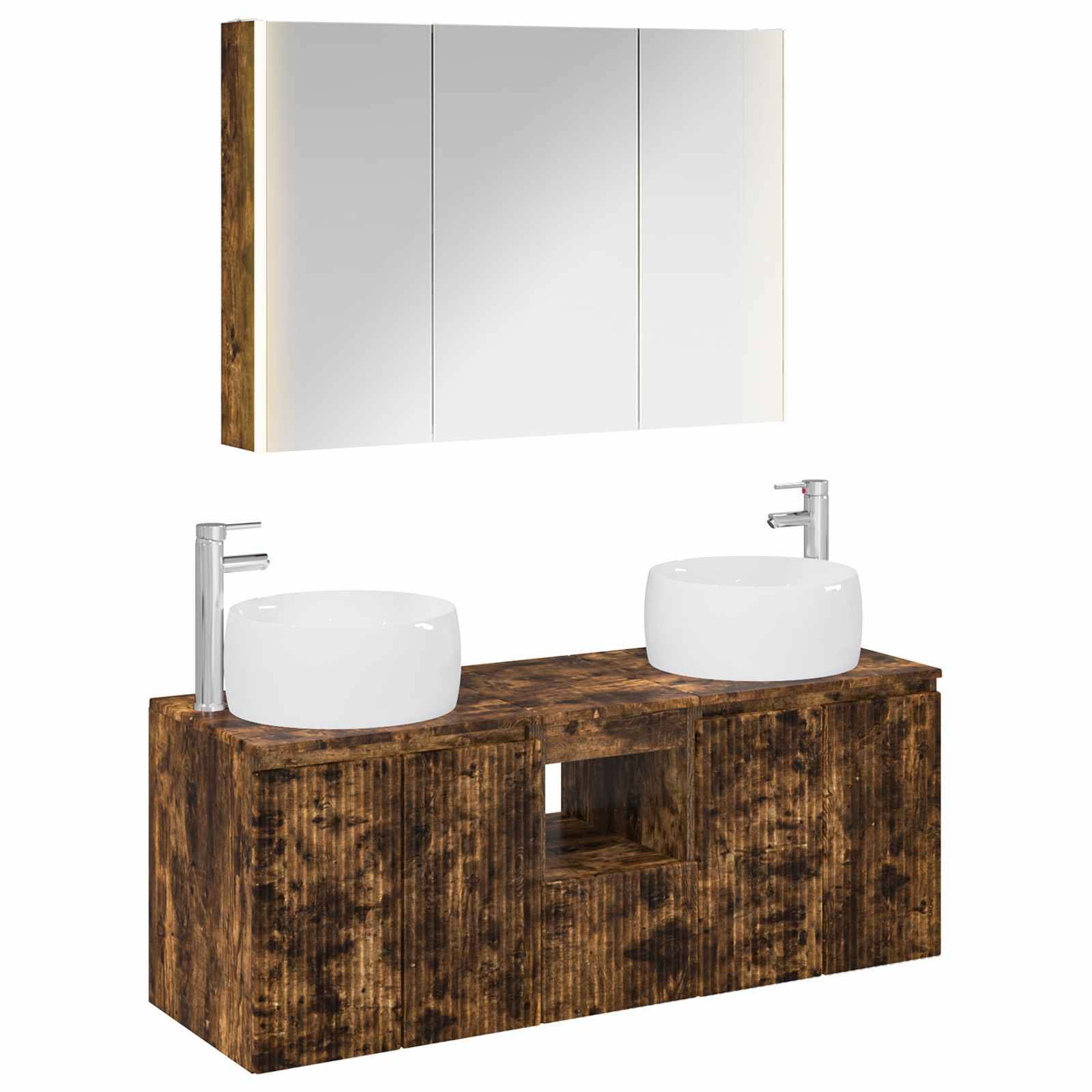 vidaXL Badezimmerschrank-Set 4 pcs Geräucherte Eiche Holzwerkstoff