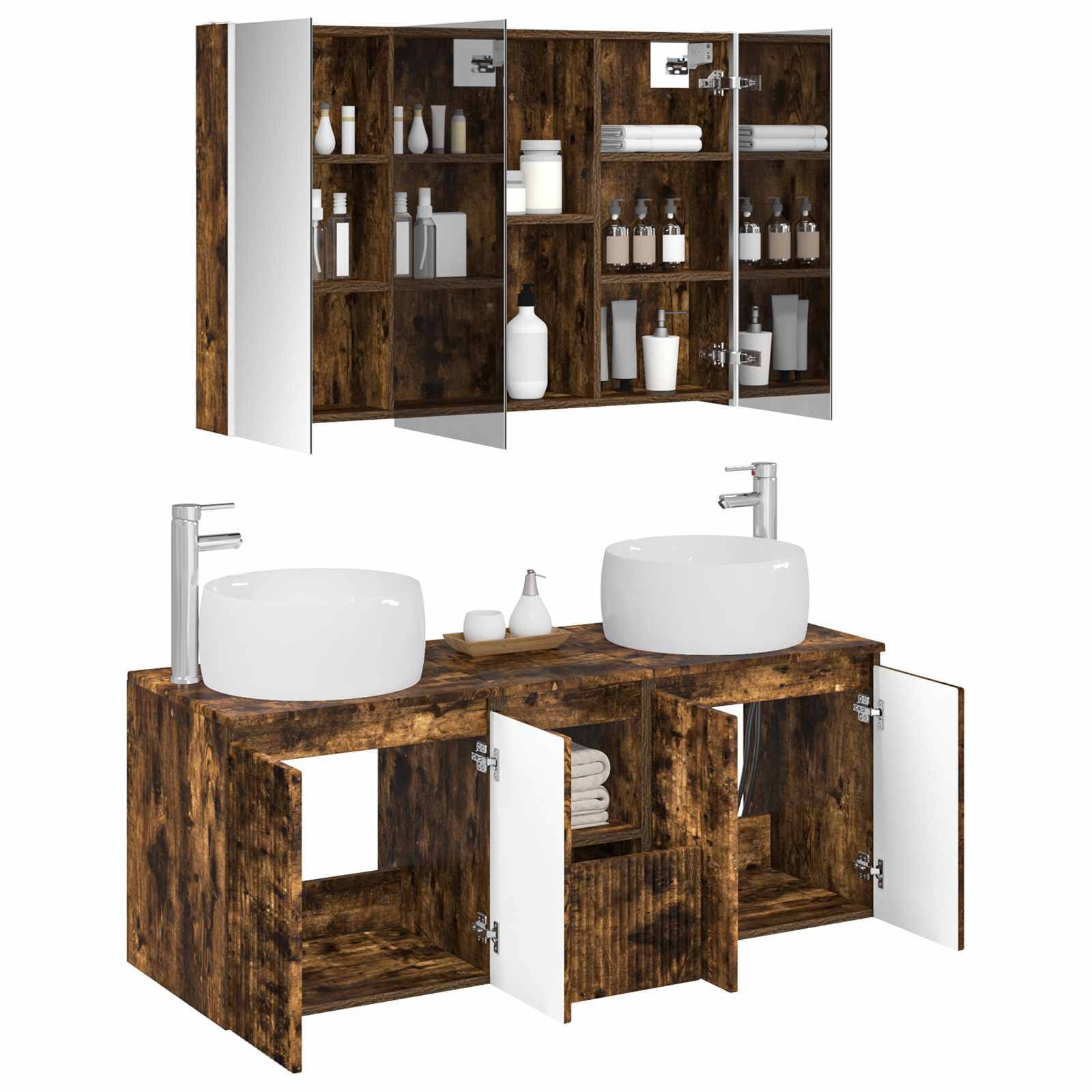 vidaXL Badezimmerschrank-Set 4 pcs Geräucherte Eiche Holzwerkstoff