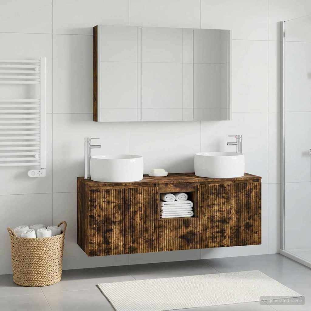 vidaXL Badezimmerschrank-Set 4 pcs Geräucherte Eiche Holzwerkstoff