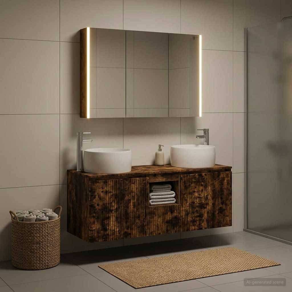 vidaXL Badezimmerschrank-Set 4 pcs Geräucherte Eiche Holzwerkstoff