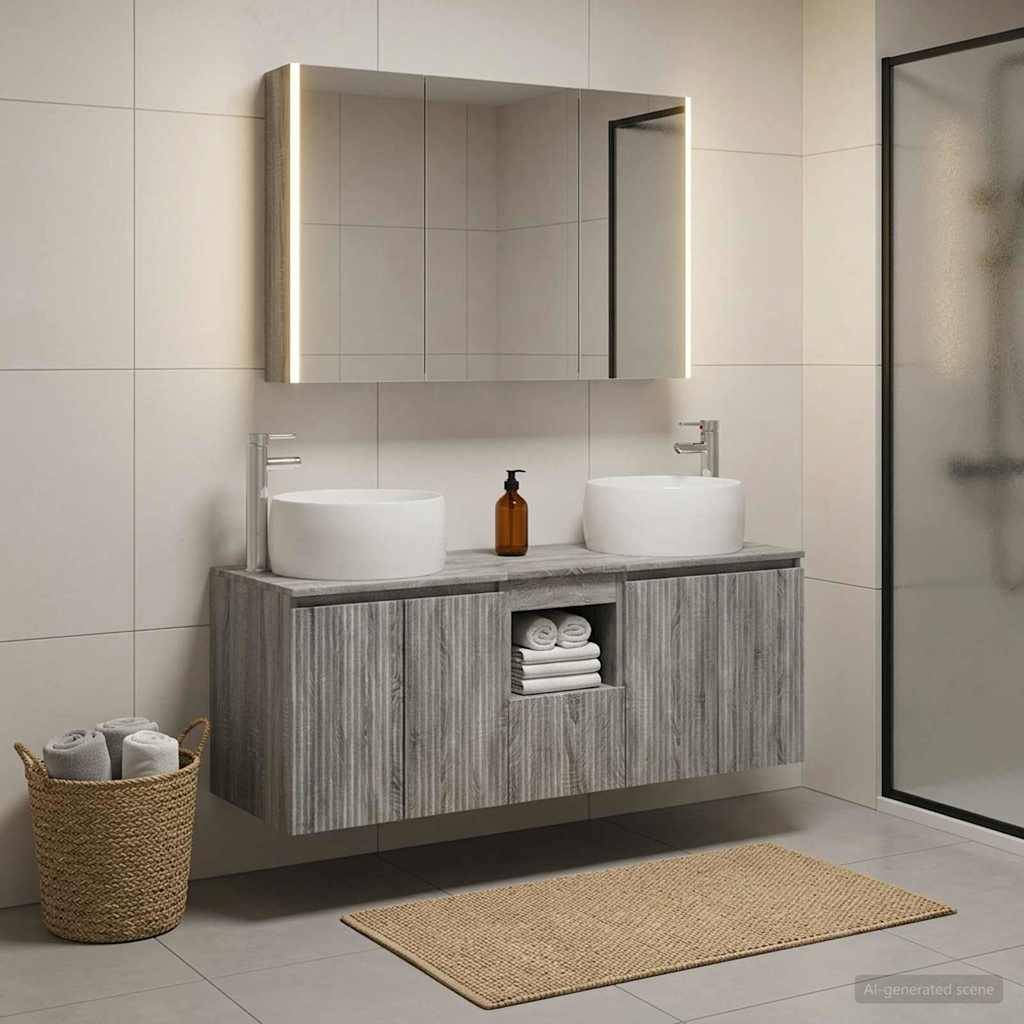 vidaXL Badezimmerschrank-Set 4 pcs Grau Sonoma Holzwerkstoff