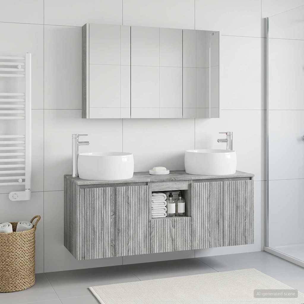 vidaXL Badezimmerschrank-Set 4 pcs Grau Sonoma Holzwerkstoff