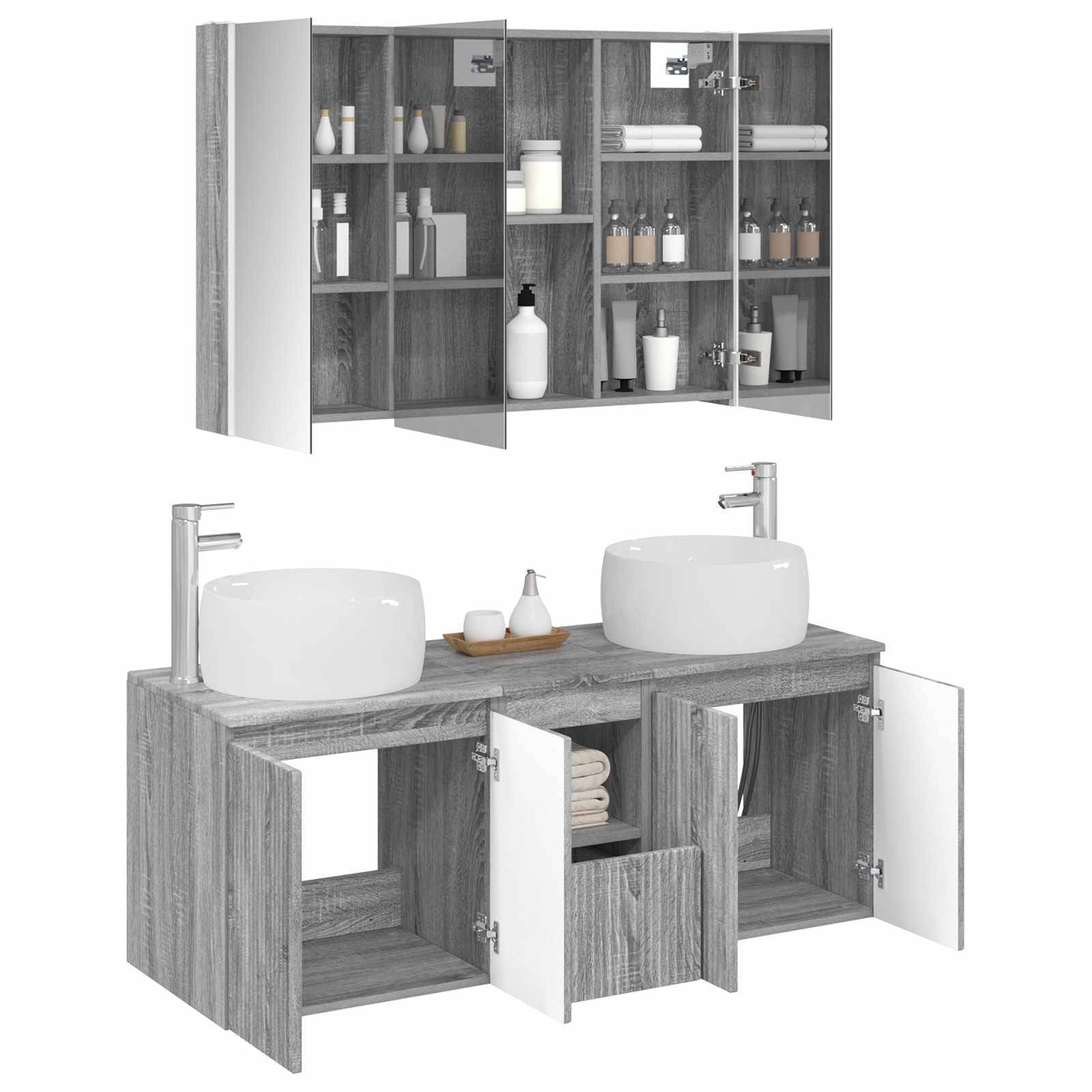 vidaXL Badezimmerschrank-Set 4 pcs Grau Sonoma Holzwerkstoff