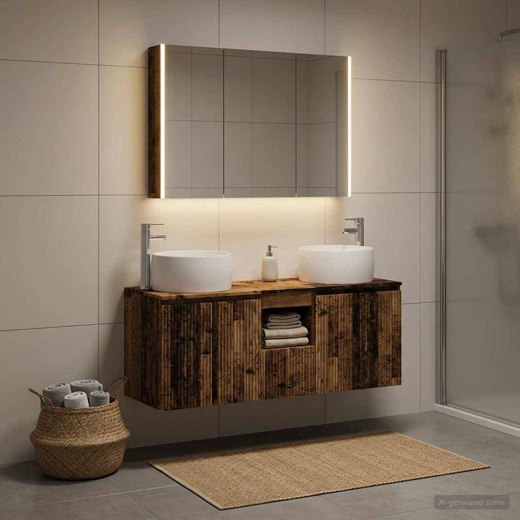 vidaXL Badezimmerschrank-Set 4 pcs Altholz Holzwerkstoff