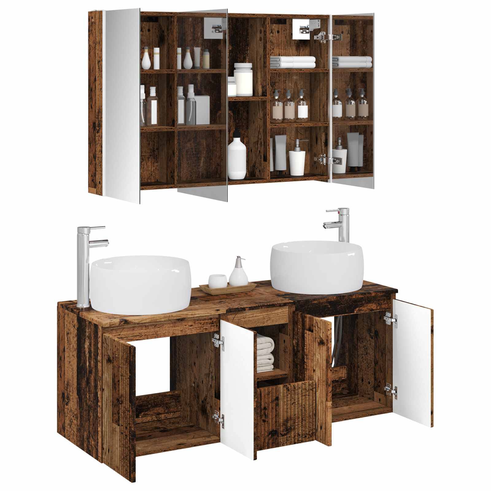 vidaXL Badezimmerschrank-Set 4 pcs Altholz Holzwerkstoff