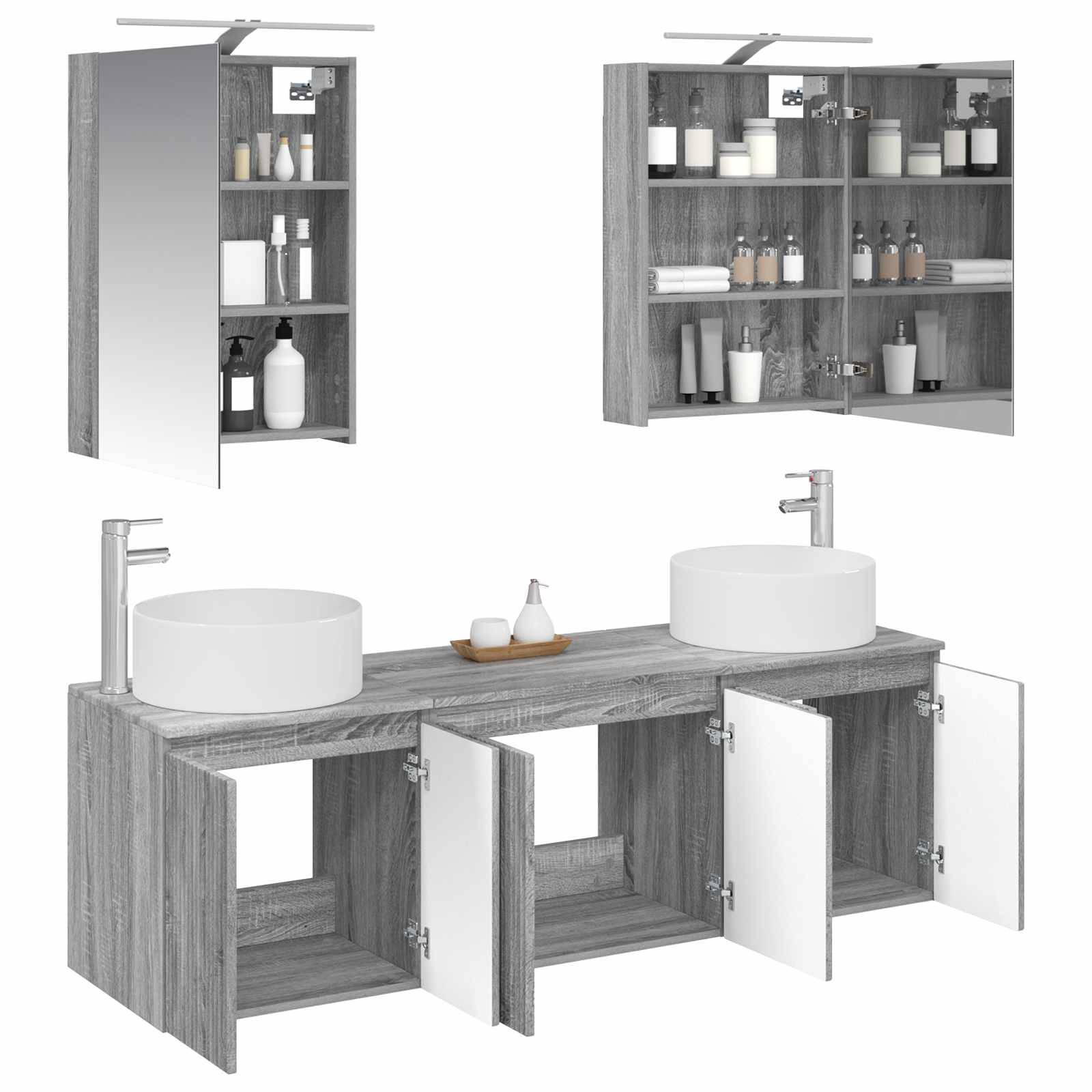 vidaXL Badezimmerschrank-Set 5 pcs Grau Sonoma Holzwerkstoff