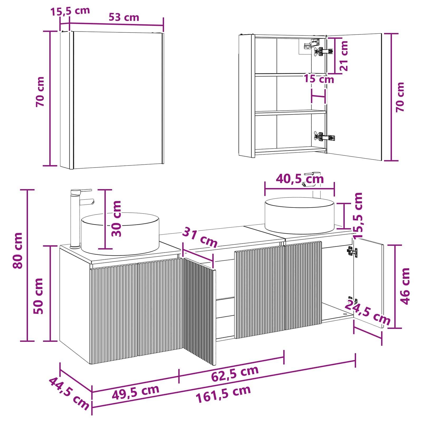 vidaXL Badezimmerschrank-Set 5 pcs Betongrau Holzwerkstoff