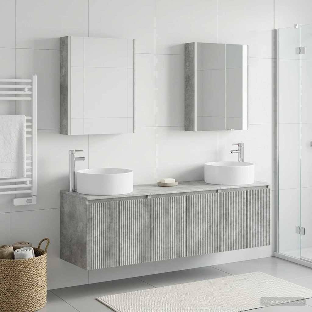 vidaXL Badezimmerschrank-Set 5 pcs Betongrau Holzwerkstoff