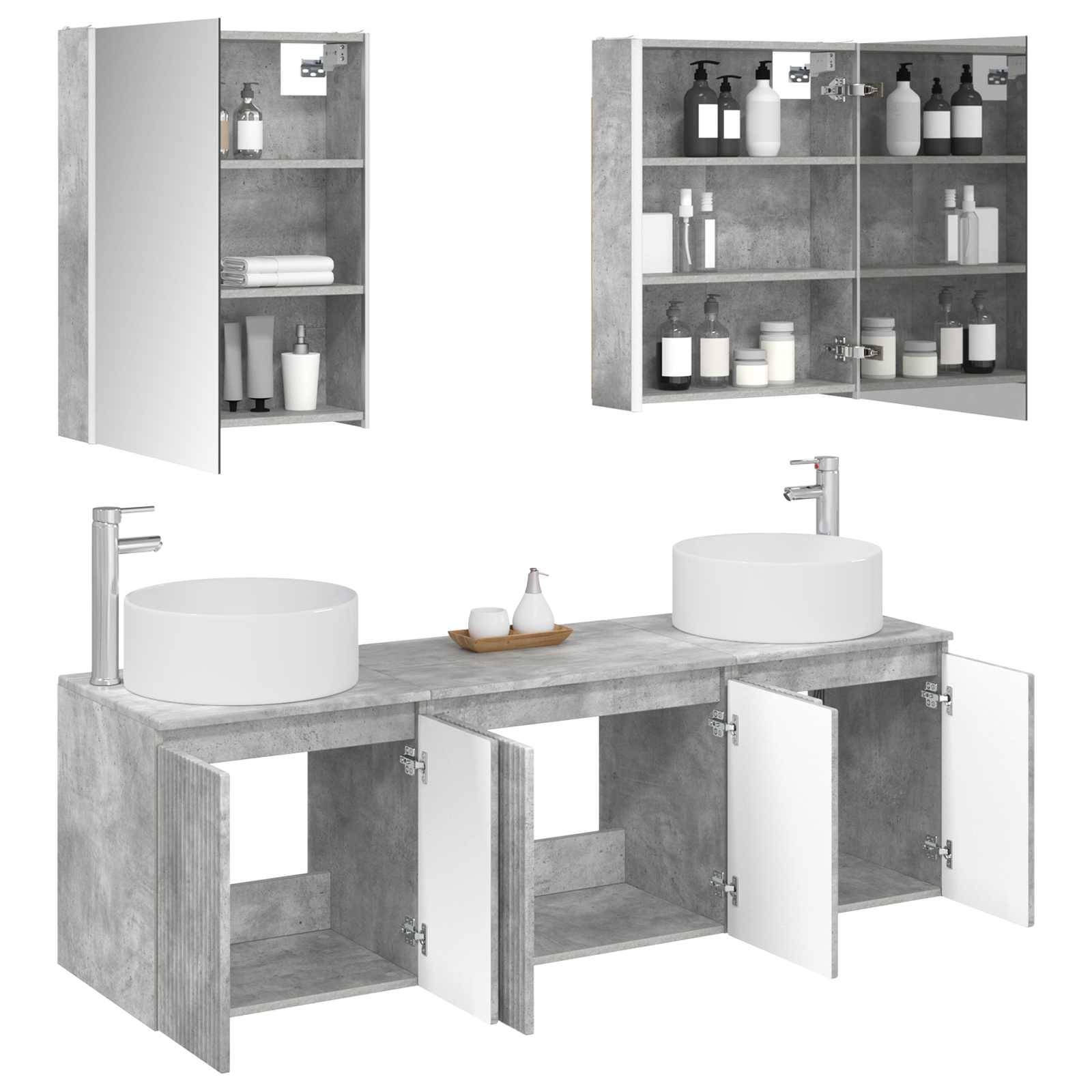 vidaXL Badezimmerschrank-Set 5 pcs Betongrau Holzwerkstoff