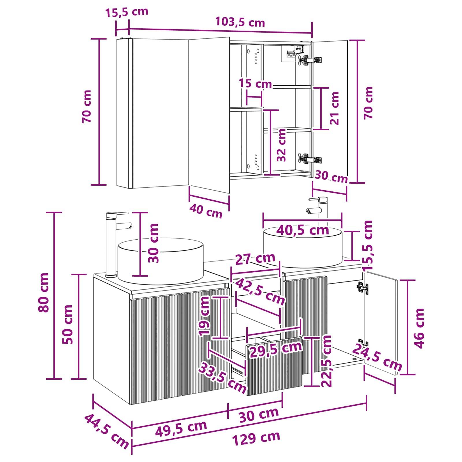 vidaXL Badezimmerschrank-Set 4 pcs Sonoma-Eiche 103,5 x 15,5 x 70 cm