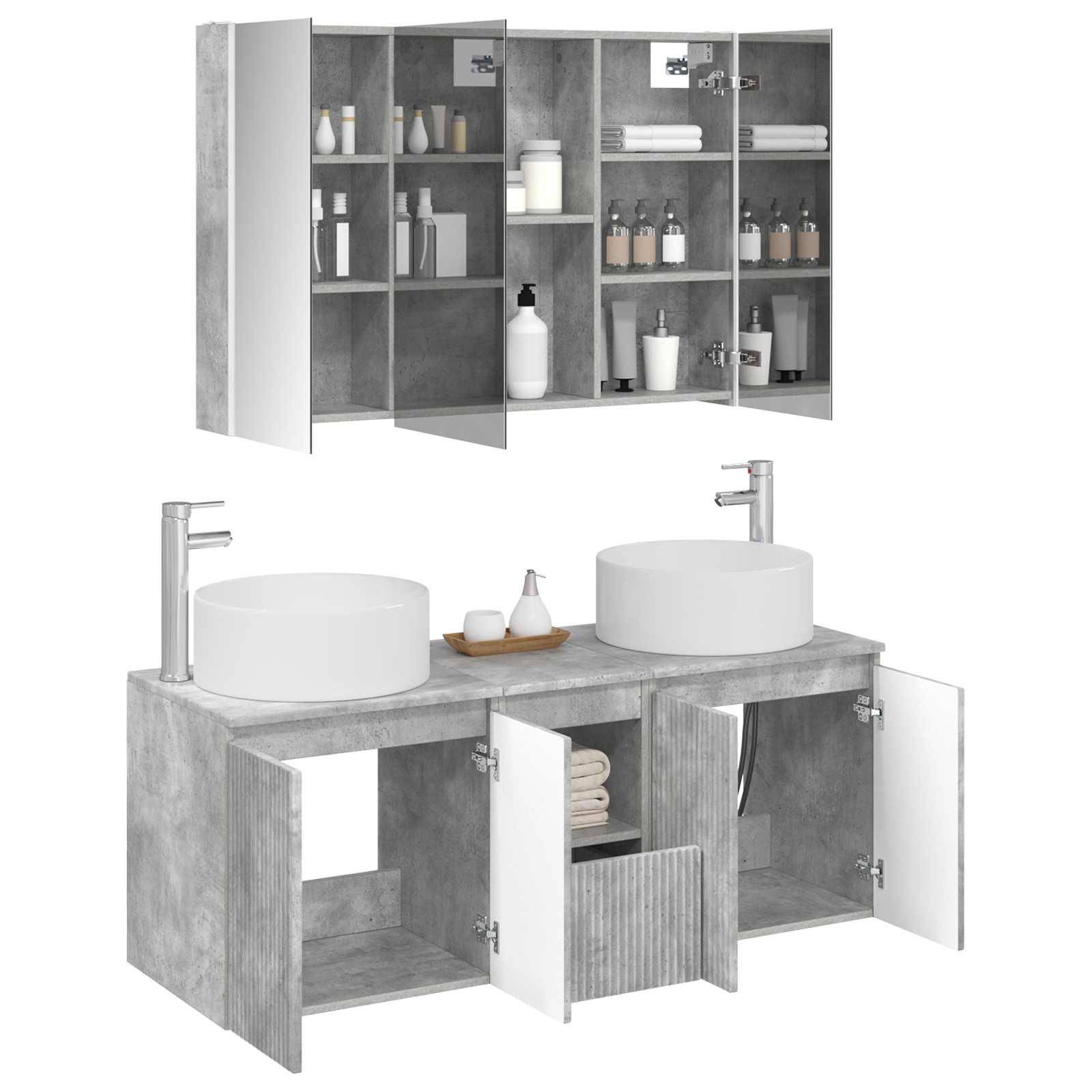 vidaXL Badezimmerschrank-Set 4 pcs Betongrau 103,5 x 15,5 x 70 cm