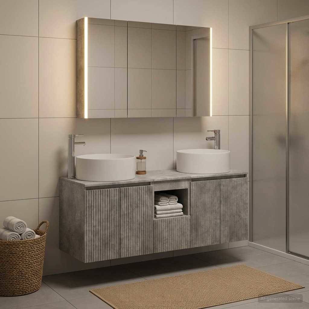 vidaXL Badezimmerschrank-Set 4 pcs Betongrau 103,5 x 15,5 x 70 cm