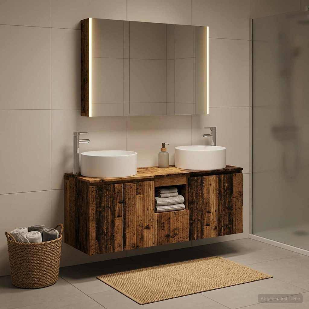 vidaXL Badezimmerschrank-Set 4 pcs Altholz 103,5 x 15,5 x 70 cm