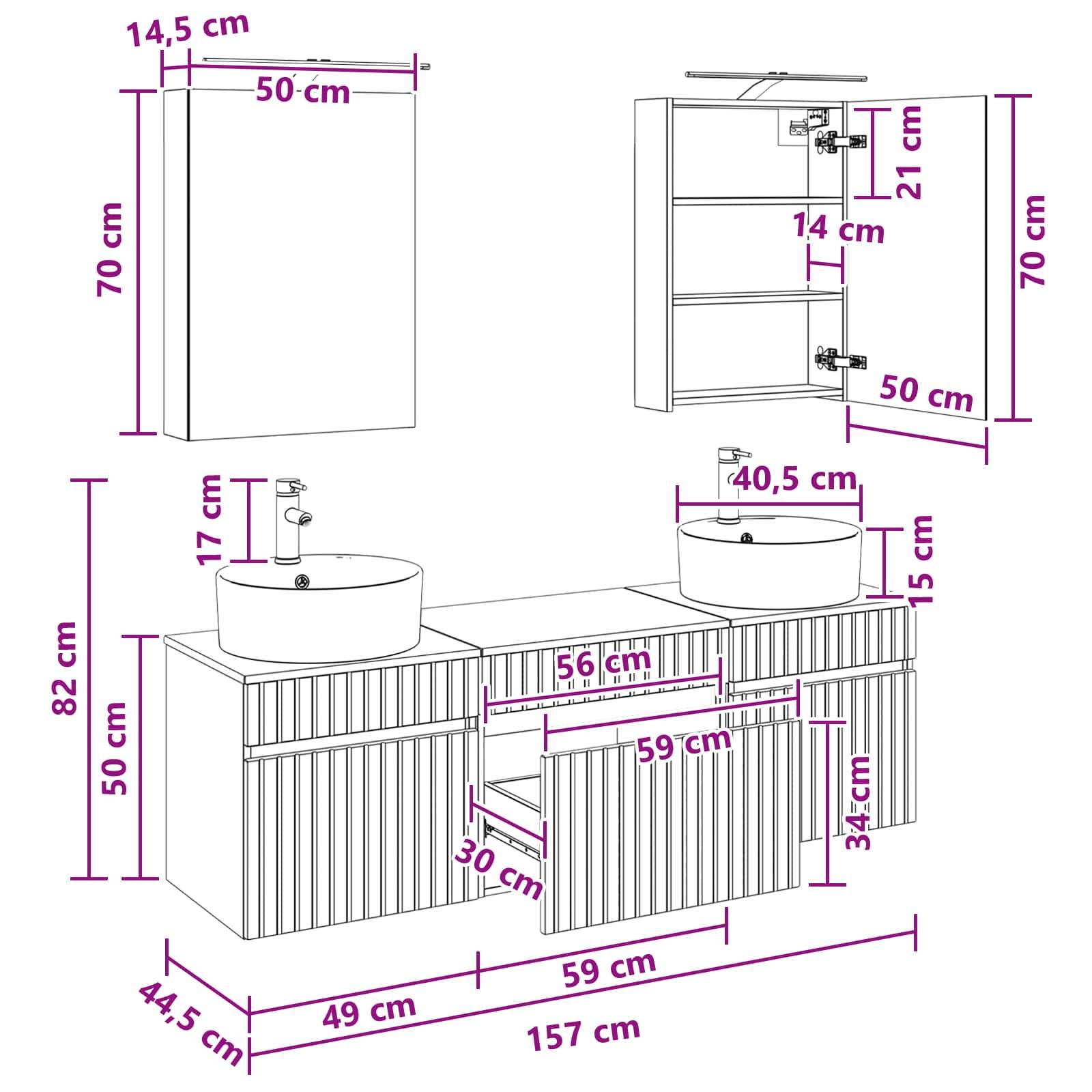 vidaXL Badezimmerschrank-Set 5 pcs Altholz 50 x 14,5 x 70 cm