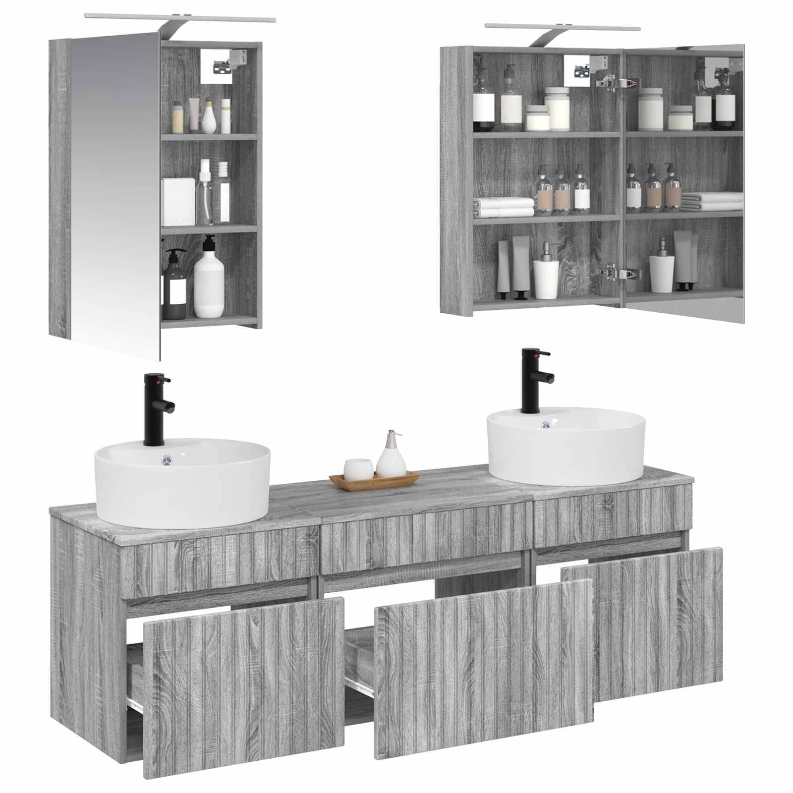 vidaXL Badezimmerschrank-Set 5 pcs Grau Sonoma 50 x 14,5 x 70 cm
