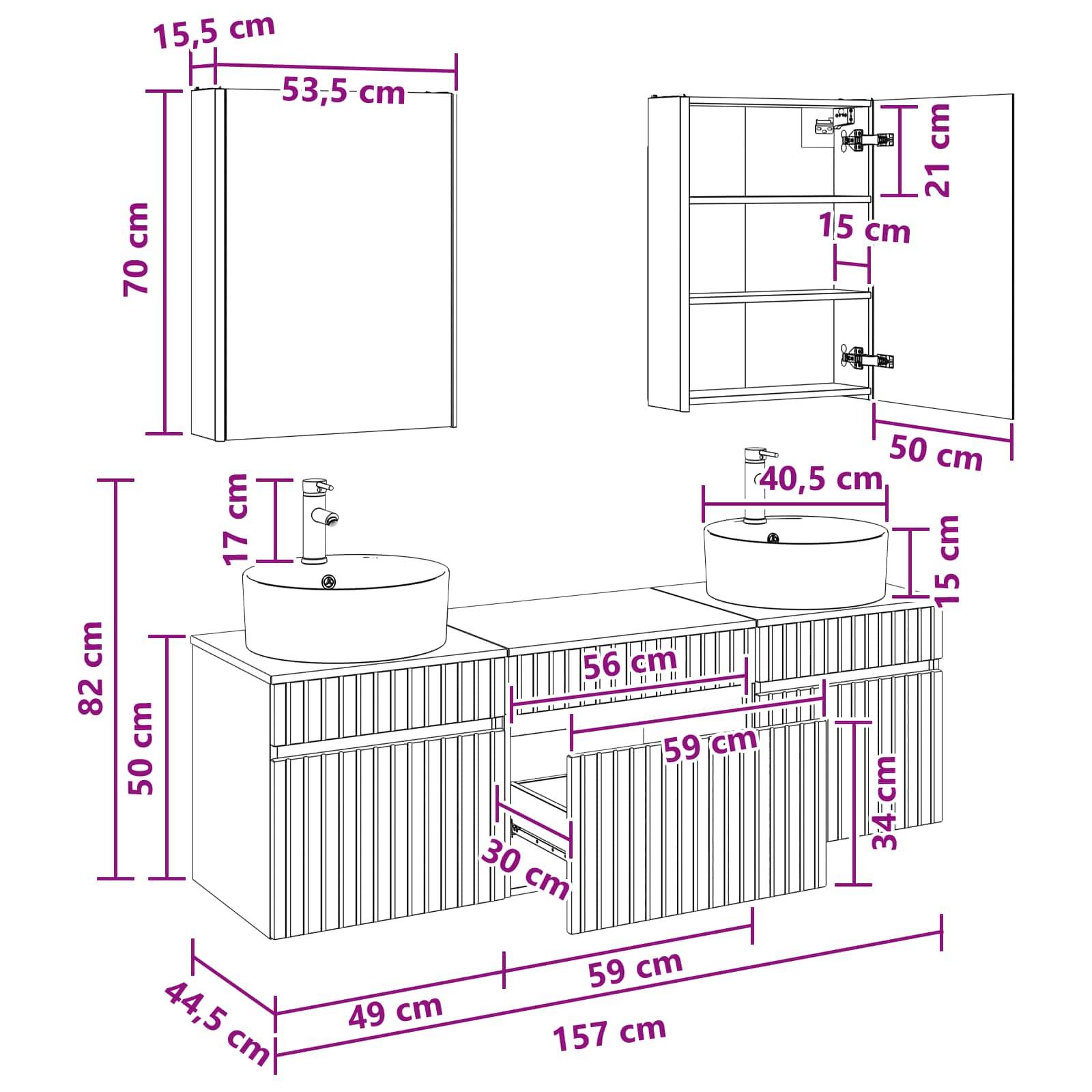 vidaXL Badezimmerschrank-Set 5 pcs Grau Sonoma 53 x 15,5 x 70 cm