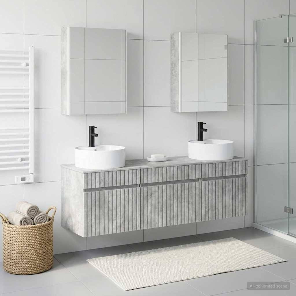 vidaXL Badezimmerschrank-Set 5 pcs Betongrau 53 x 15,5 x 70 cm