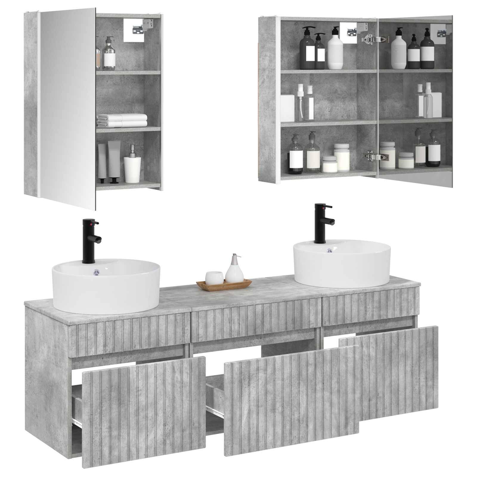 vidaXL Badezimmerschrank-Set 5 pcs Betongrau 53 x 15,5 x 70 cm