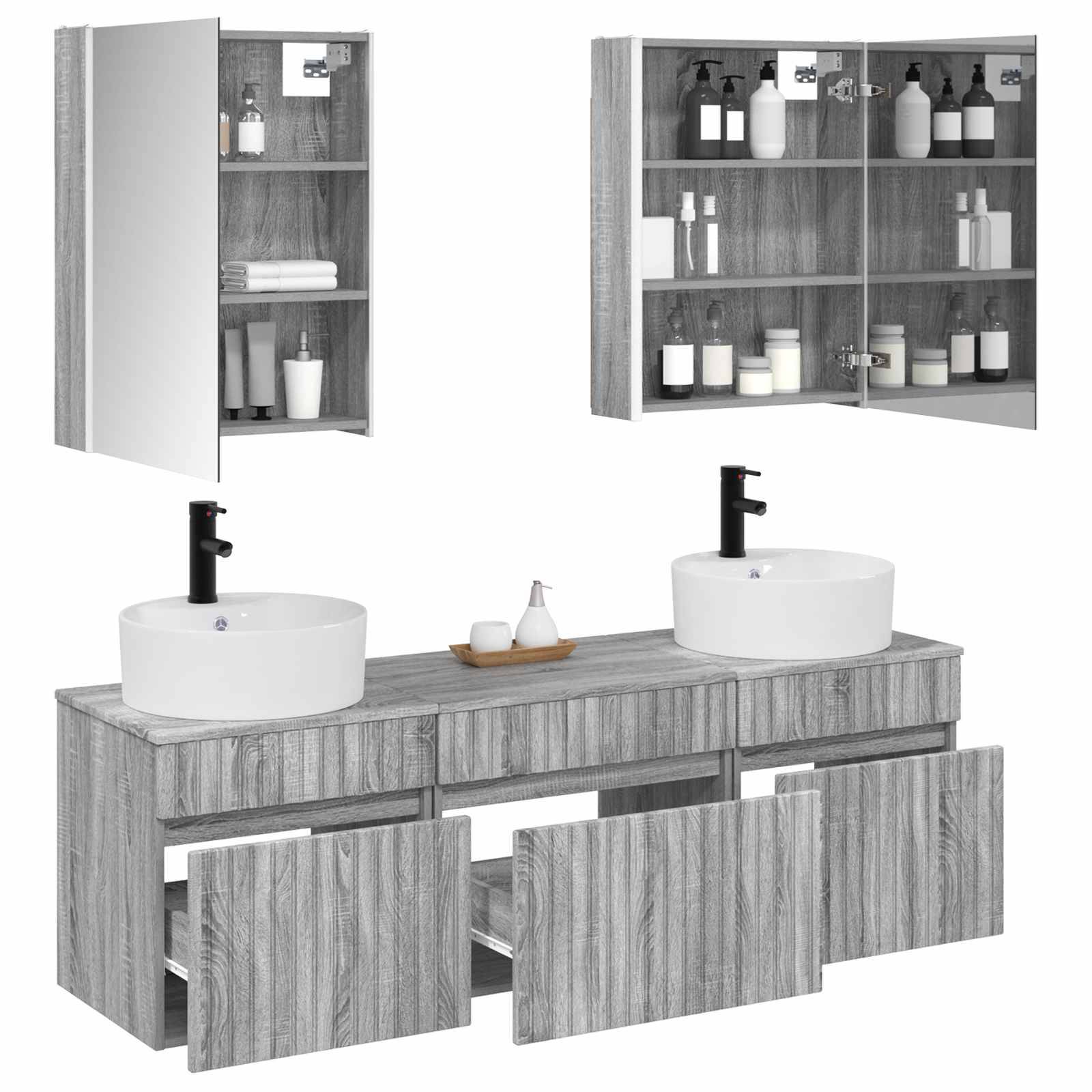 vidaXL Badezimmerschrank-Set 5 pcs Grau Sonoma 53 x 15,5 x 70 cm