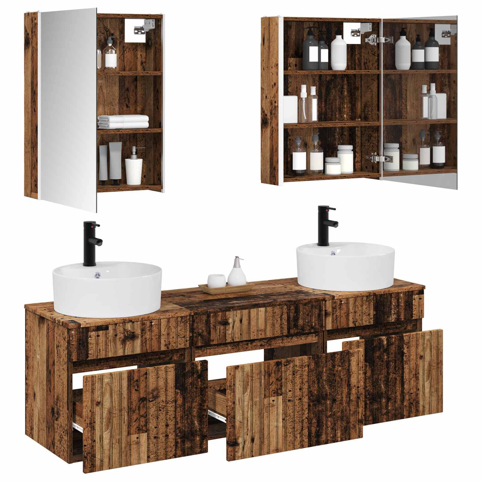 vidaXL Badezimmerschrank-Set 5 pcs Altholz 53 x 15,5 x 70 cm