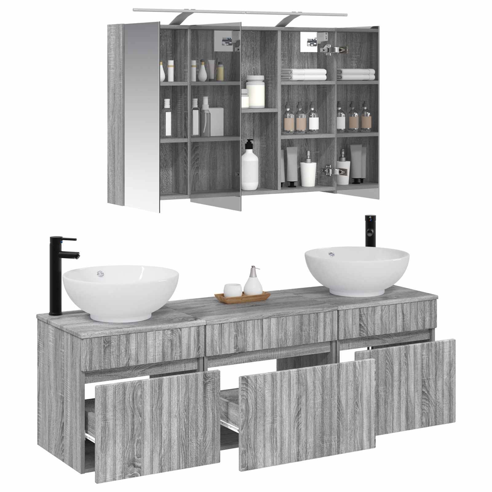 vidaXL Badezimmerschrank-Set 4 pcs Grau Sonoma 100 x 14,5 x 70 cm