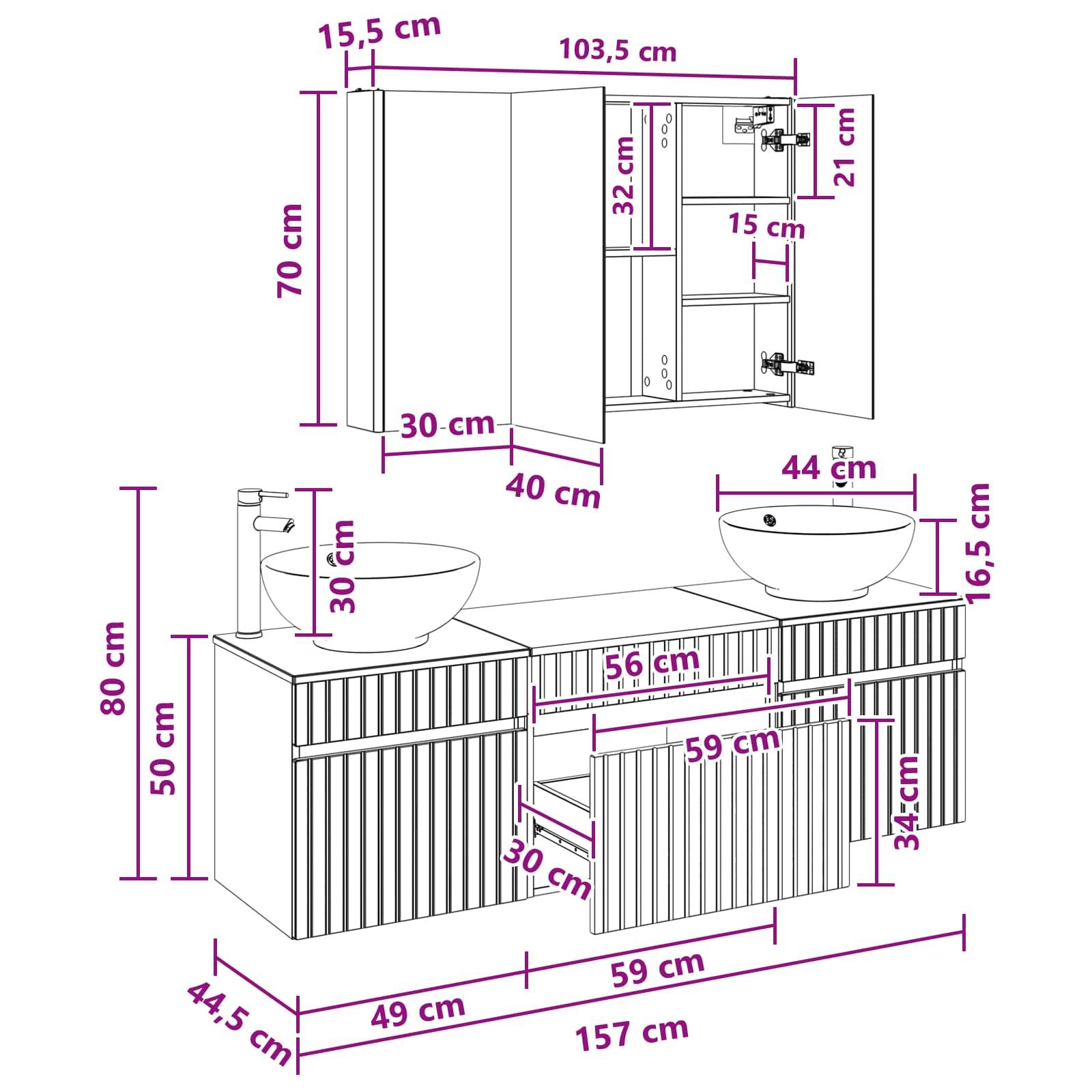 vidaXL Badezimmerschrank-Set 4 pcs Geräucherte Eiche