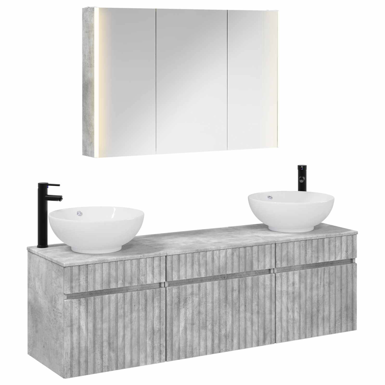 vidaXL Badezimmerschrank-Set 4 pcs Betongrau 103,5 x 15,5 x 70 cm