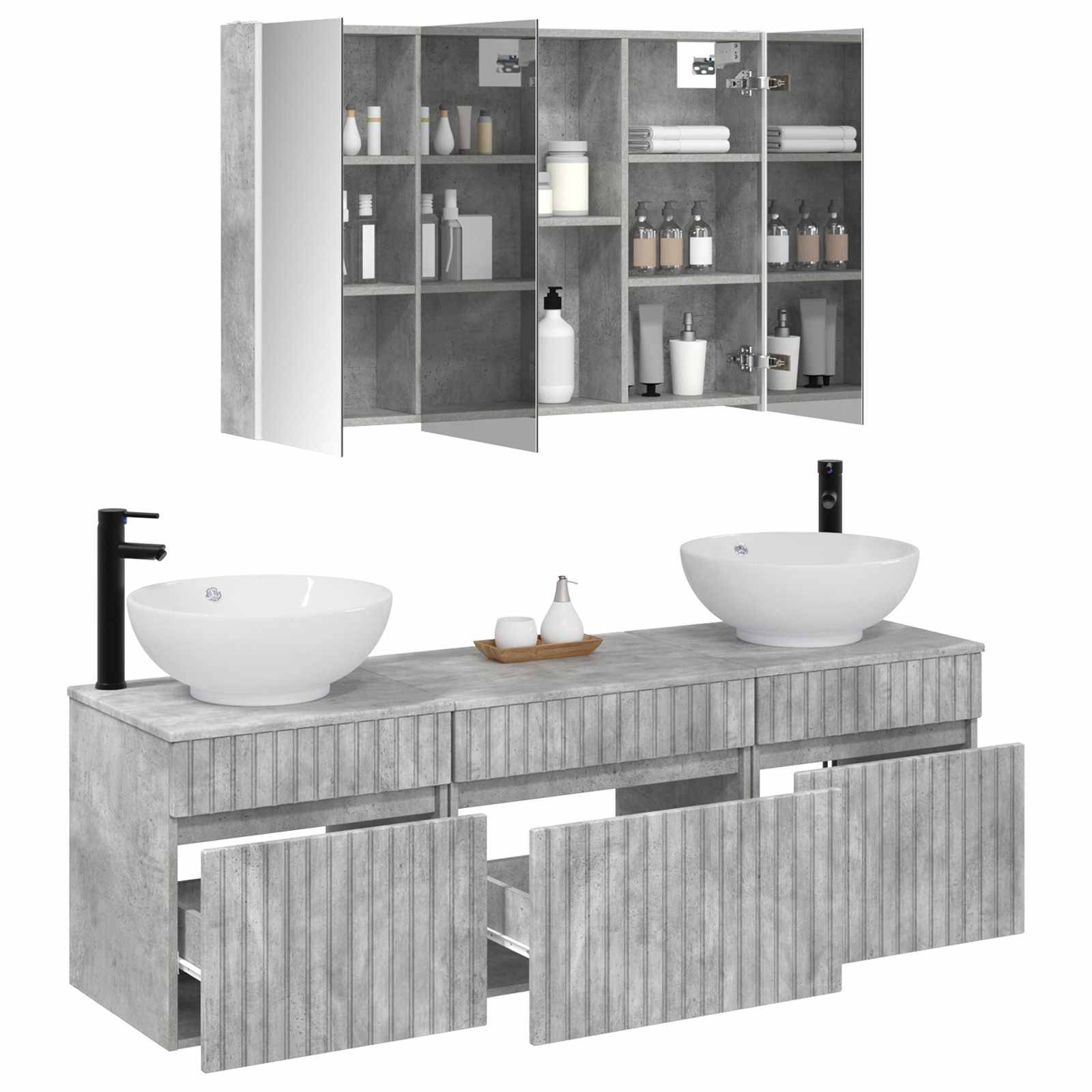 vidaXL Badezimmerschrank-Set 4 pcs Betongrau 103,5 x 15,5 x 70 cm