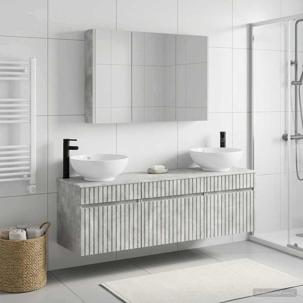 vidaXL Badezimmerschrank-Set 4 pcs Betongrau 103,5 x 15,5 x 70 cm