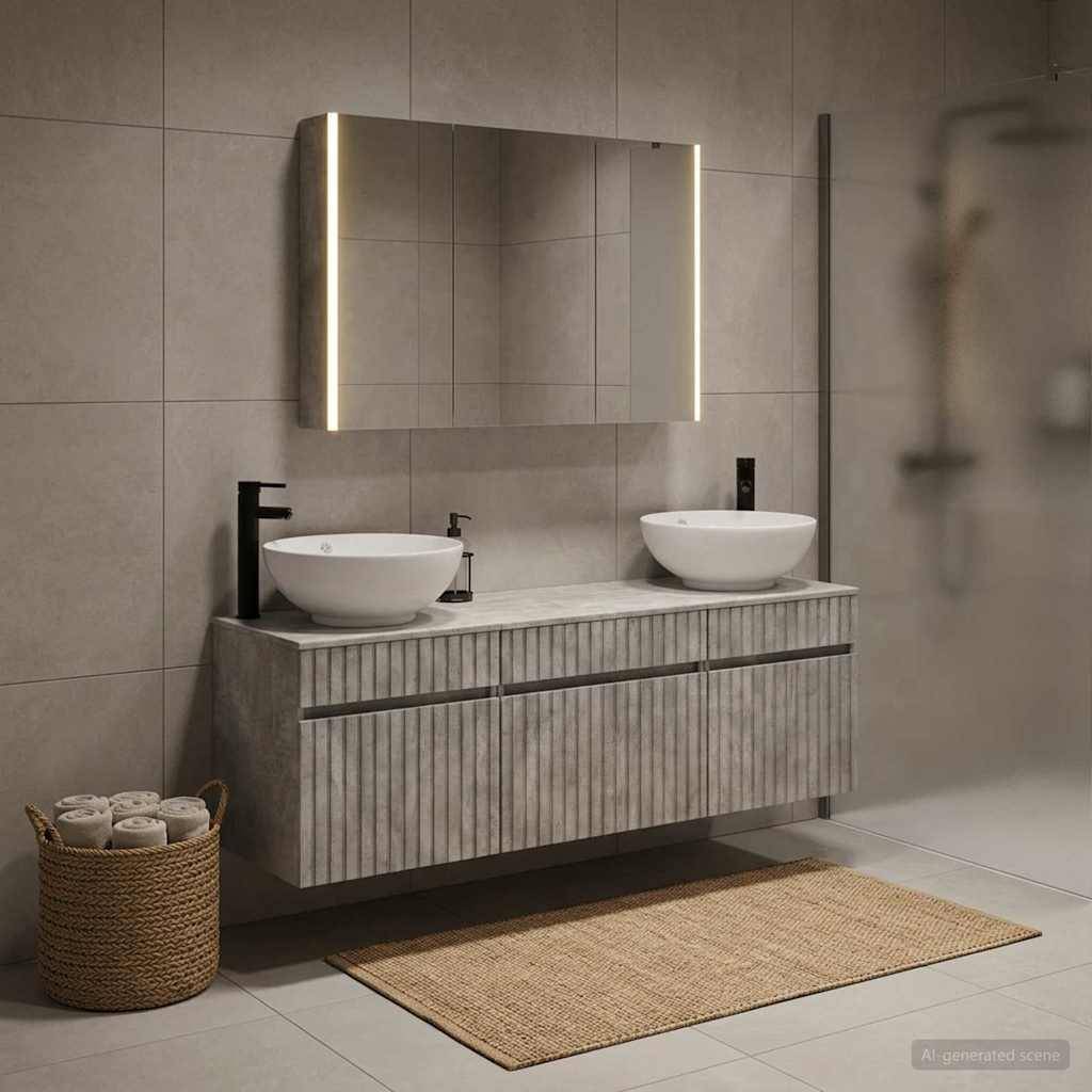 vidaXL Badezimmerschrank-Set 4 pcs Betongrau 103,5 x 15,5 x 70 cm