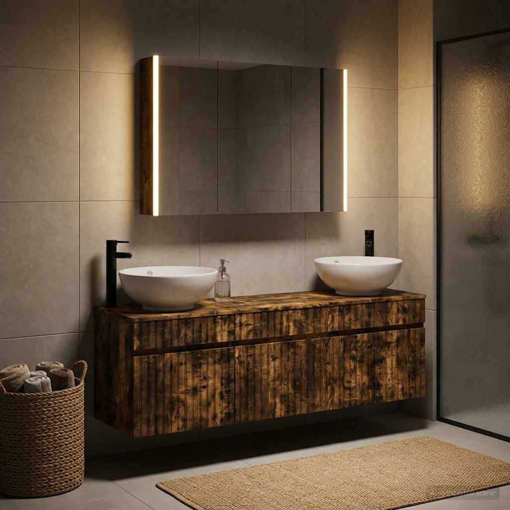 vidaXL Badezimmerschrank-Set 4 pcs Geräucherte Eiche