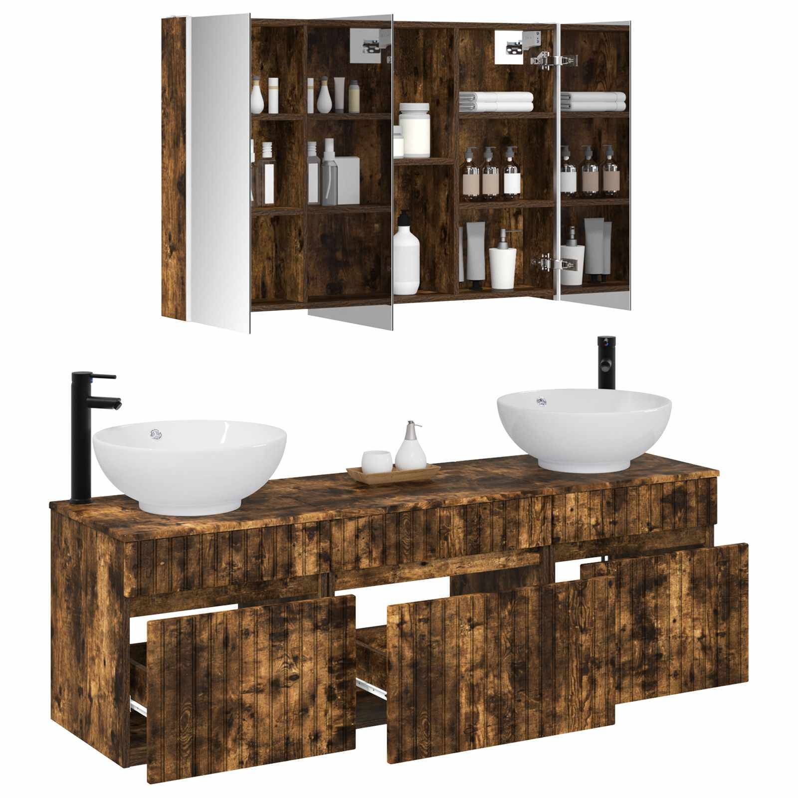 vidaXL Badezimmerschrank-Set 4 pcs Geräucherte Eiche