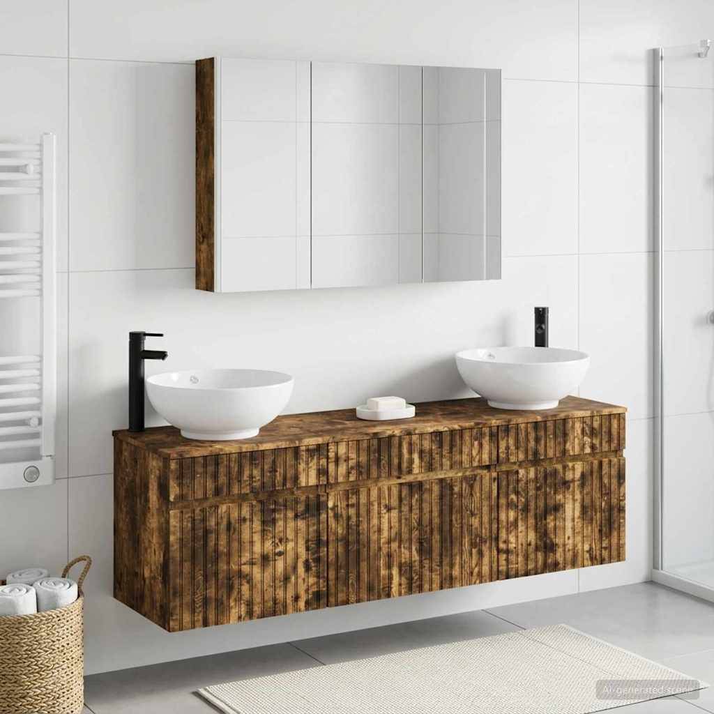 vidaXL Badezimmerschrank-Set 4 pcs Geräucherte Eiche