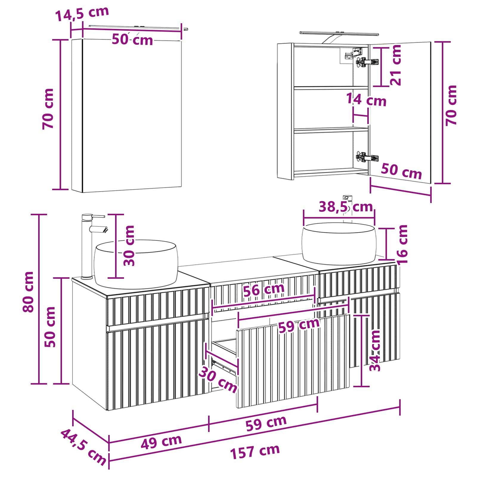 vidaXL Badezimmerschrank-Set 5 pcs Grau Sonoma 50 x 14,5 x 70 cm