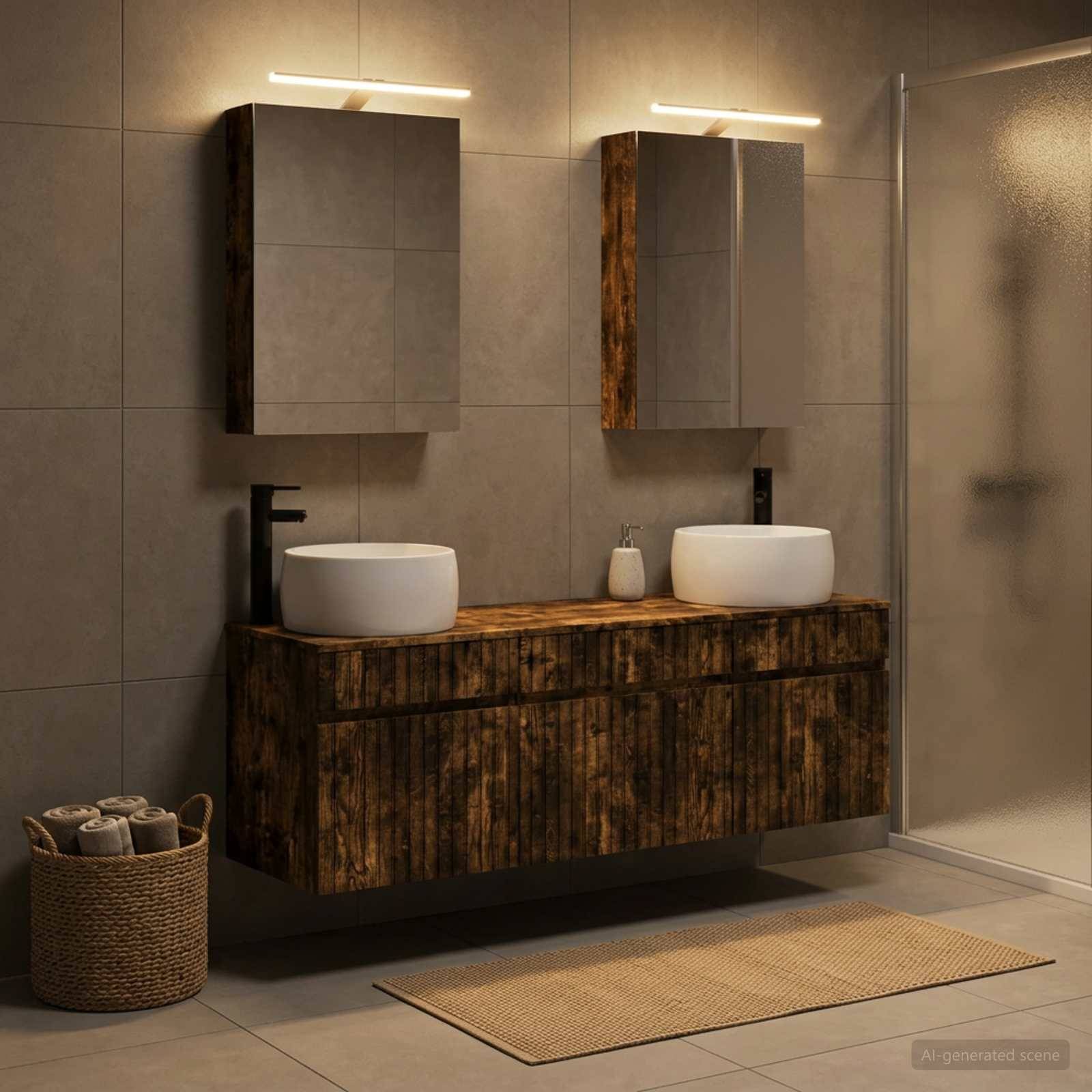 vidaXL Badezimmerschrank-Set 5 pcs Geräucherte Eiche 50 x 14,5 x 70 cm