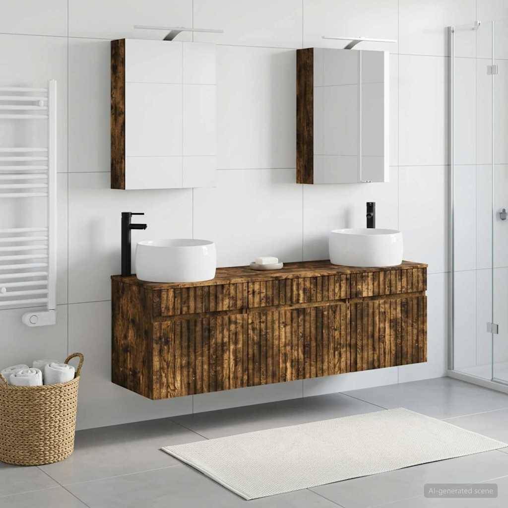 vidaXL Badezimmerschrank-Set 5 pcs Geräucherte Eiche 50 x 14,5 x 70 cm