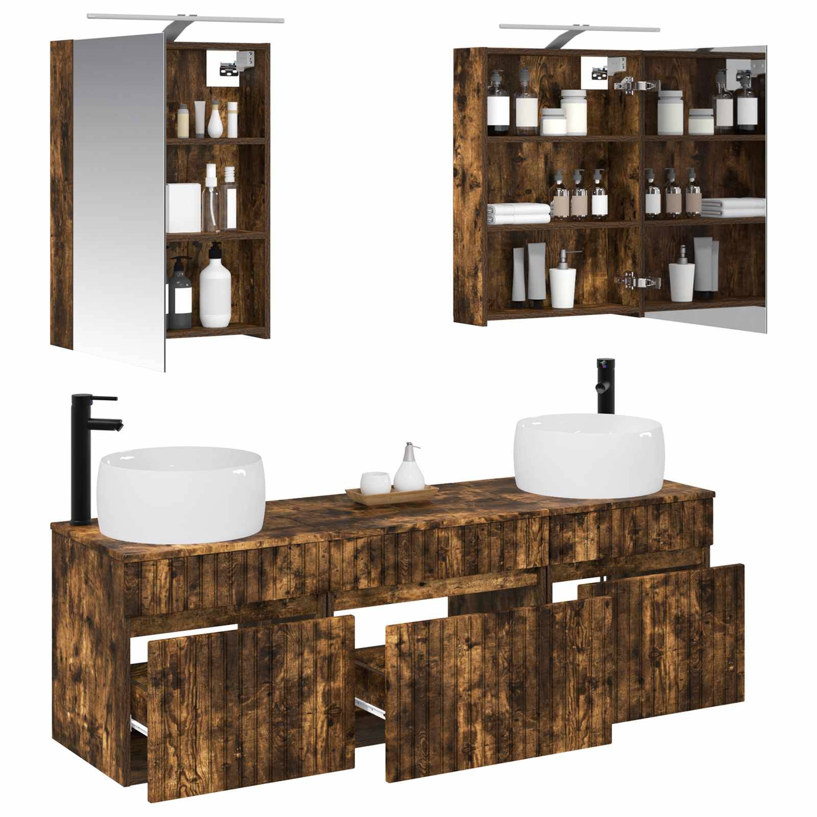 vidaXL Badezimmerschrank-Set 5 pcs Geräucherte Eiche 50 x 14,5 x 70 cm