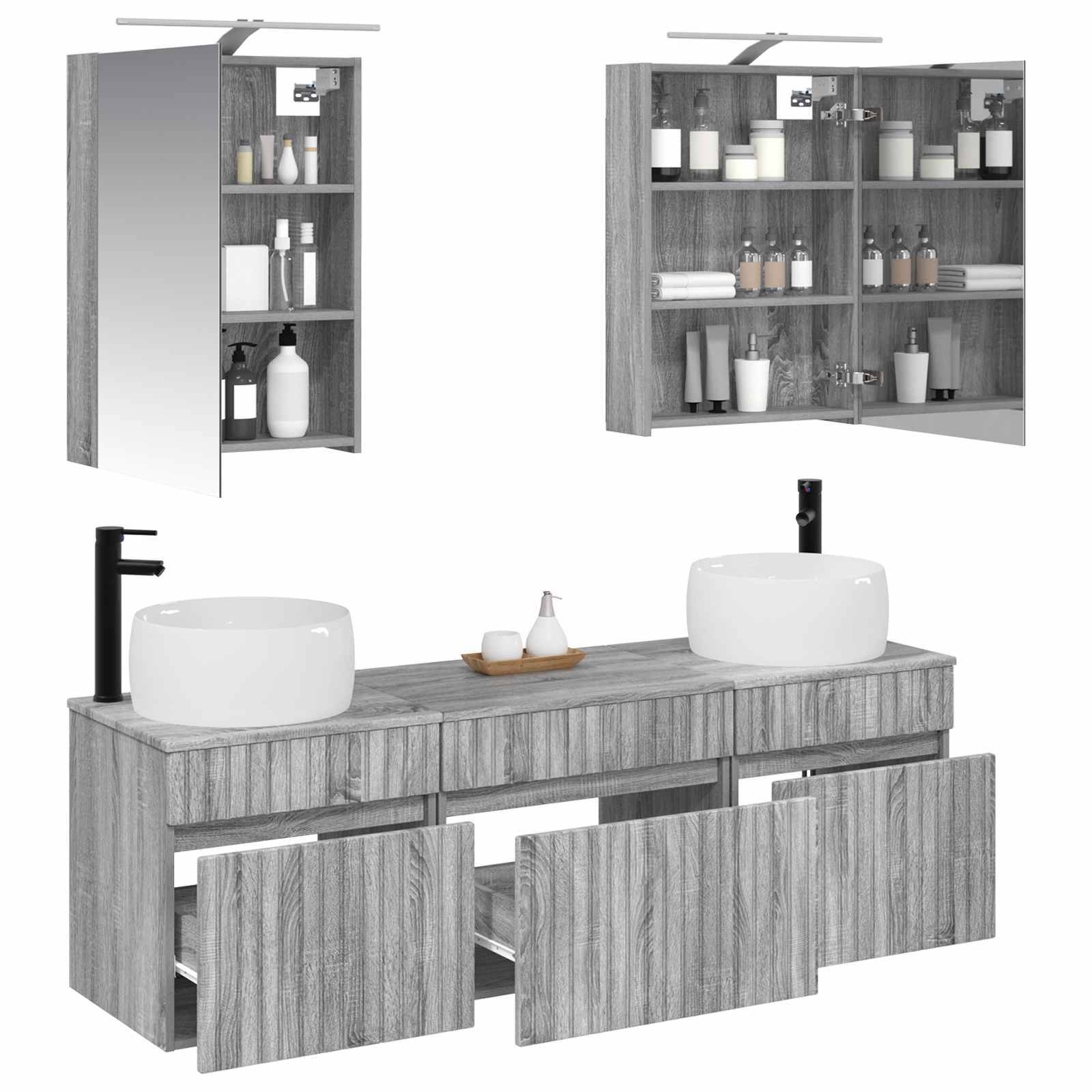 vidaXL Badezimmerschrank-Set 5 pcs Grau Sonoma 50 x 14,5 x 70 cm
