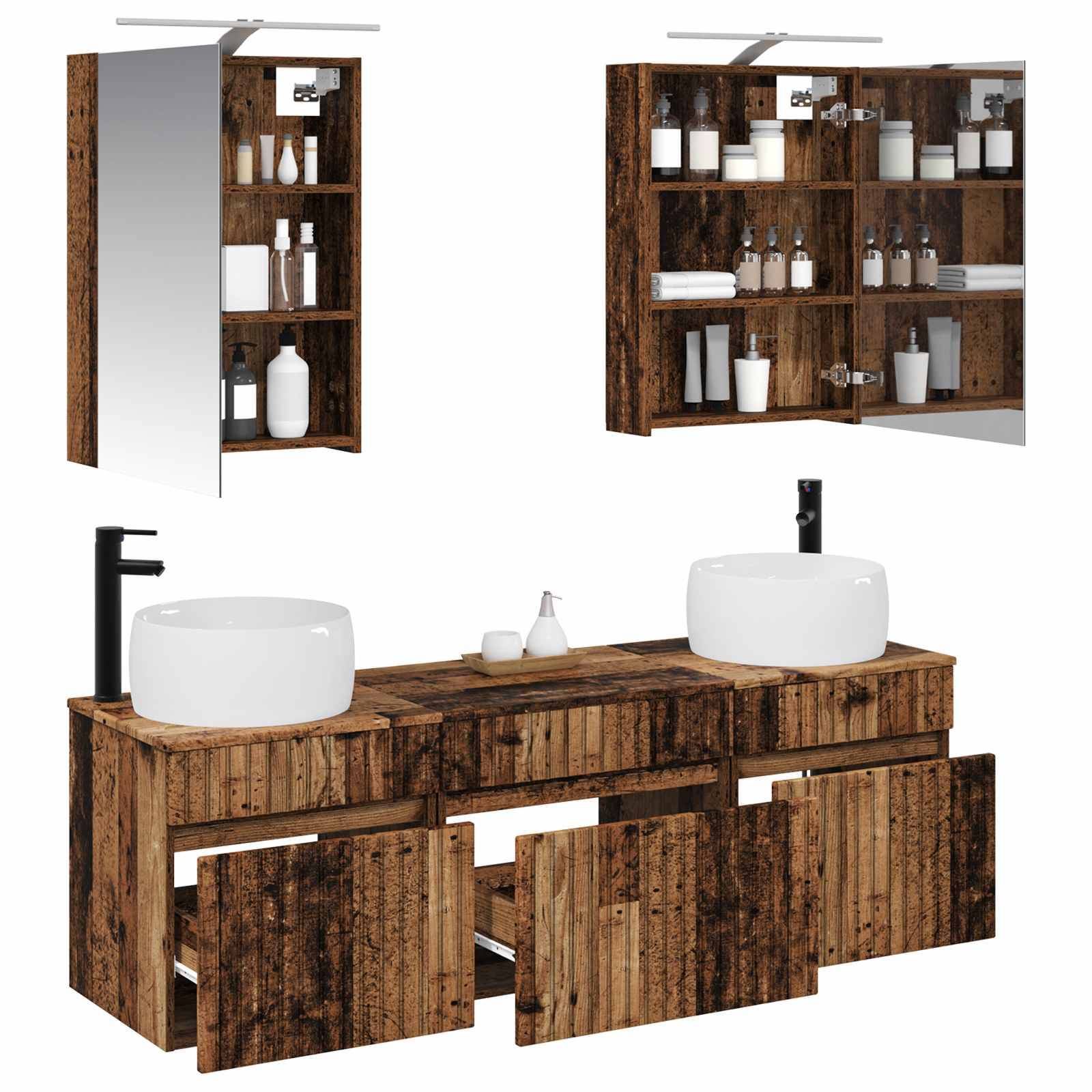 vidaXL Badezimmerschrank-Set 5 pcs Altholz 50 x 14,5 x 70 cm