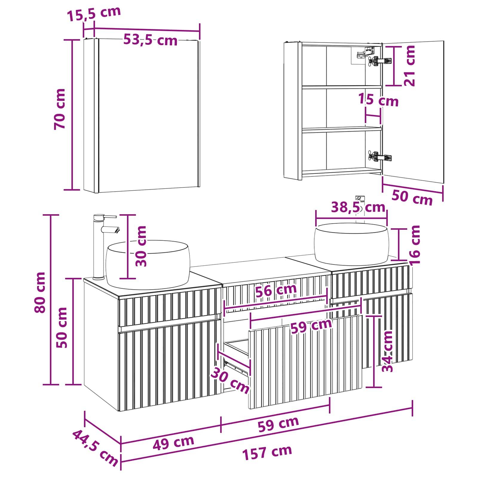 vidaXL Badezimmerschrank-Set 5 pcs Geräucherte Eiche 53 x 15,5 x 70 cm