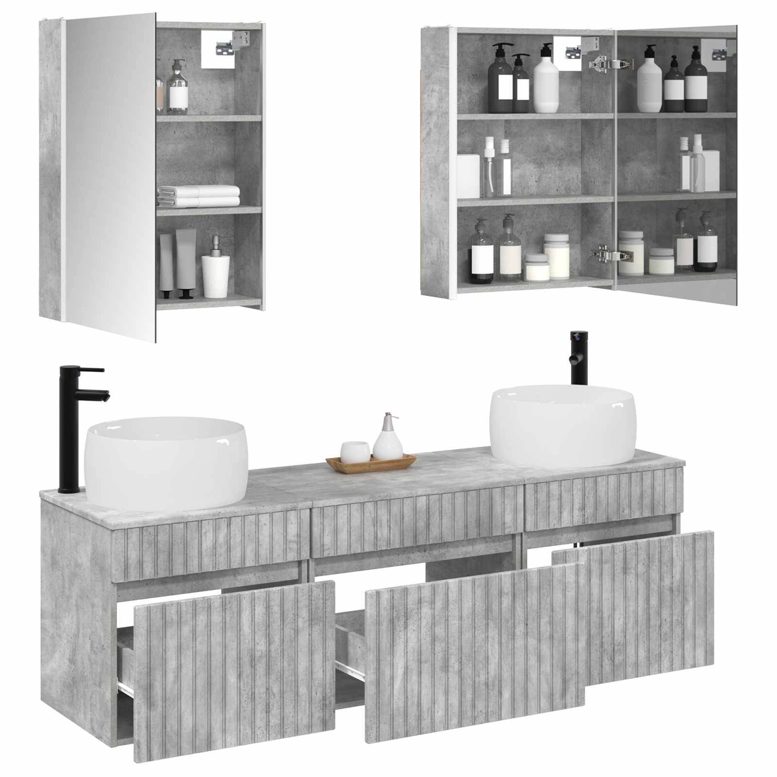 vidaXL Badezimmerschrank-Set 5 pcs Betongrau 53 x 15,5 x 70 cm