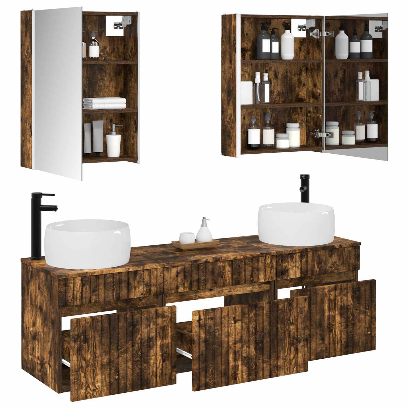 vidaXL Badezimmerschrank-Set 5 pcs Geräucherte Eiche 53 x 15,5 x 70 cm