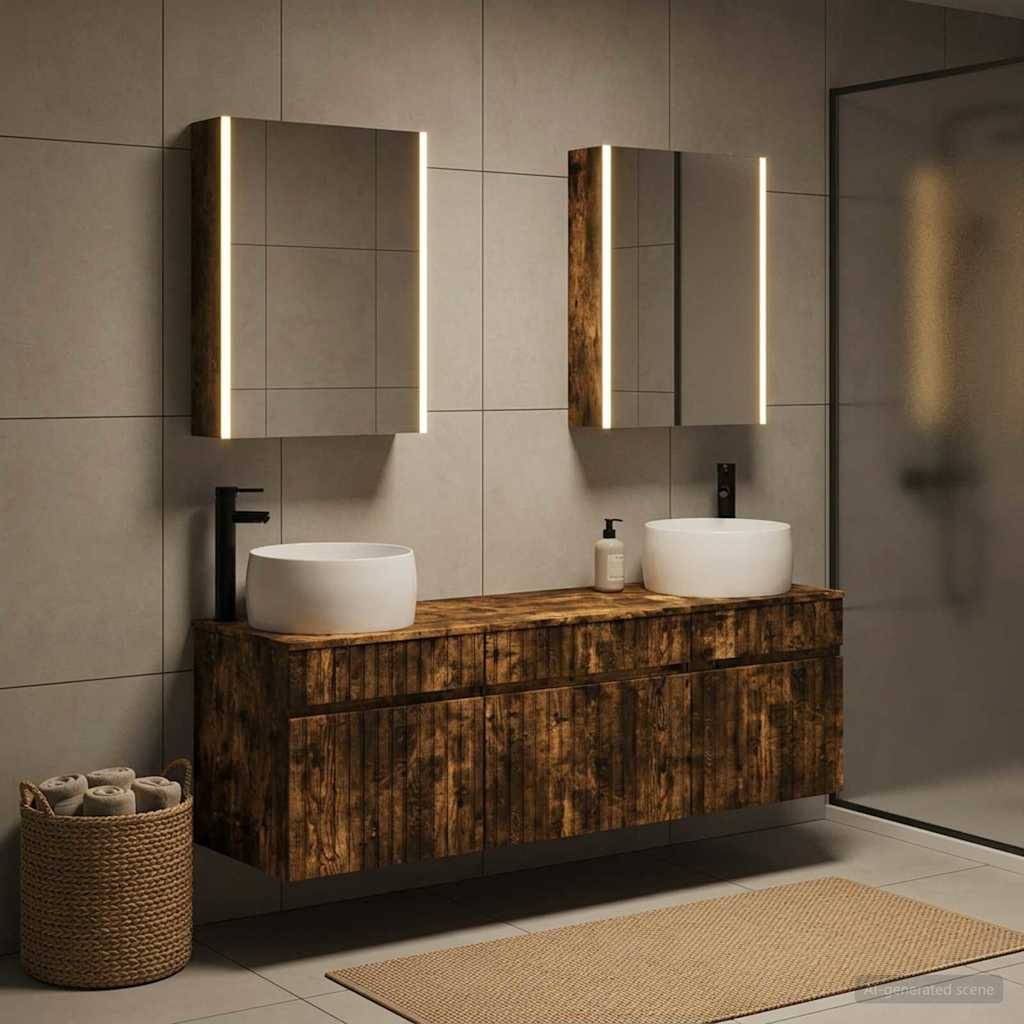 vidaXL Badezimmerschrank-Set 5 pcs Geräucherte Eiche 53 x 15,5 x 70 cm