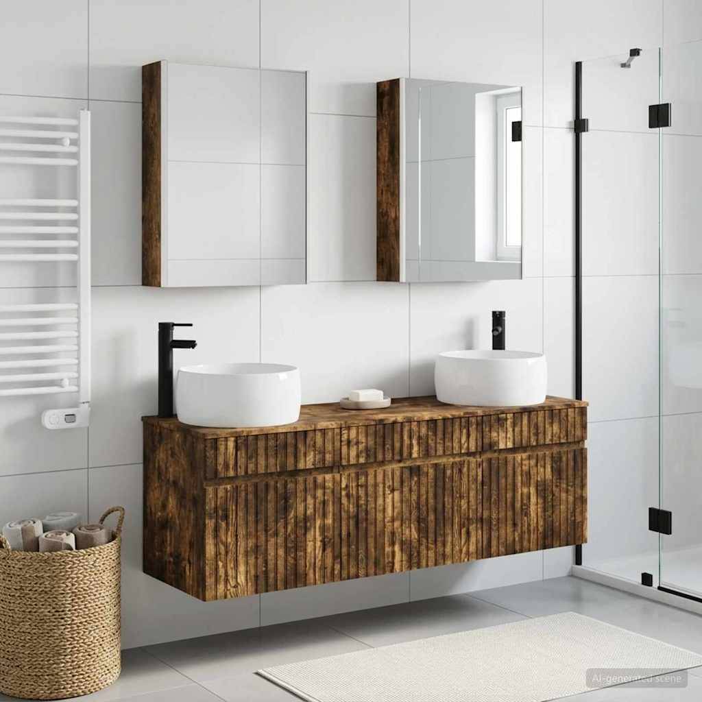 vidaXL Badezimmerschrank-Set 5 pcs Geräucherte Eiche 53 x 15,5 x 70 cm