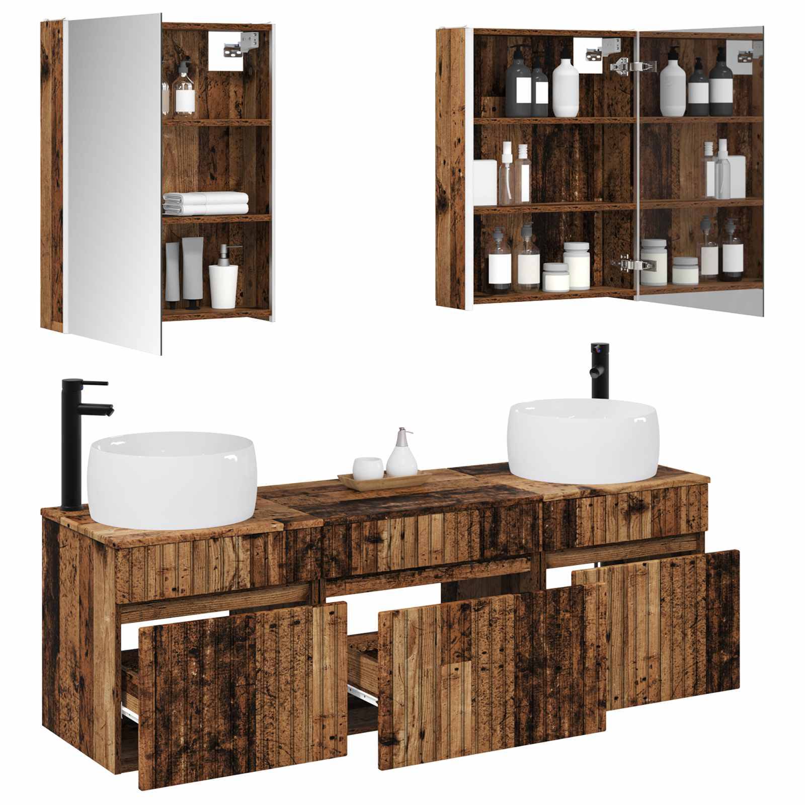 vidaXL Badezimmerschrank-Set 5 pcs Altholz 53 x 15,5 x 70 cm