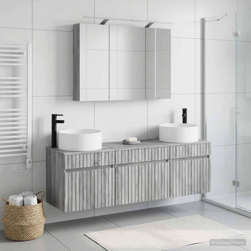 vidaXL Badezimmerschrank-Set 4 pcs Grau Sonoma 100 x 14,5 x 70 cm