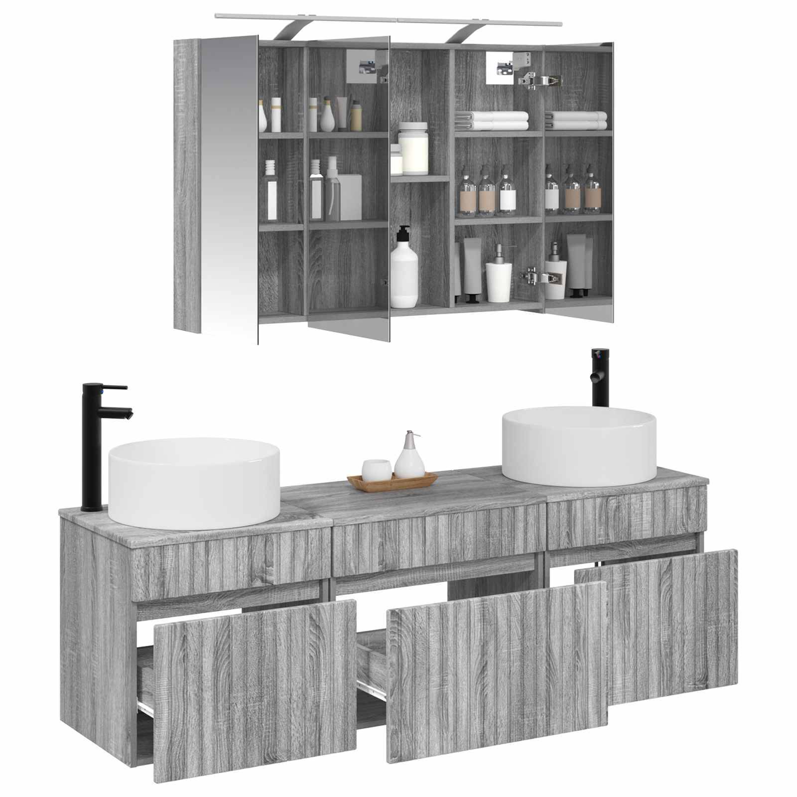 vidaXL Badezimmerschrank-Set 4 pcs Grau Sonoma 100 x 14,5 x 70 cm