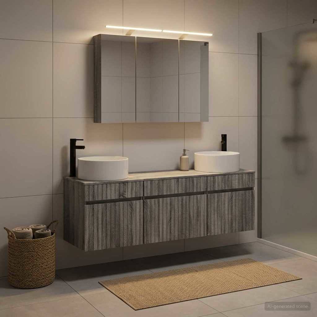 vidaXL Badezimmerschrank-Set 4 pcs Grau Sonoma 100 x 14,5 x 70 cm